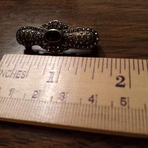 Onyx, marcasite and sterling silver pin